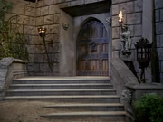 Outside the front door of Trelane's house