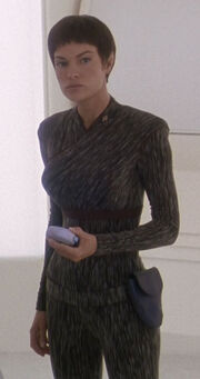 T'Pol in wearing Vulcan uniform, 2152