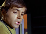 Chekov frightened by a dead body on Gamma Hydra IV