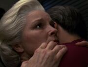 Janeway hugs Kim goodbye