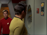 Enterprise security officer eyes Captain Kirk