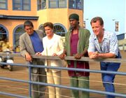 Chakotay, Janeway, Tuvok and Paris in Los Angeles