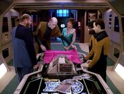 Lwaxana Troi and Homn in engineering