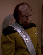 Worf in a dress uniform aboard the USS Enterprise-D