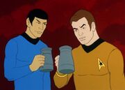 Spock and Kirk have a drink