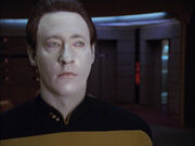 Data pretending to leave the bridge.
