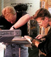 K't'inga class model being refurbished by John Goodson and Bill George for it to become Kronos One.jpg (98 KB) 1991: Refurbishing the K't'inga-class model with John Goodson (l) Star Trek VI: The Undiscovered Country