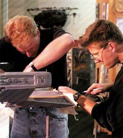 1991: Refurbishing the K't'inga-class model with John Goodson (l) Star Trek VI: The Undiscovered Country