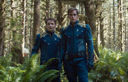 Kirk and Chekov in the Starfleet command survival uniform