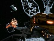 Kazon fighters bearing down on the USS Voyager and Val Jean