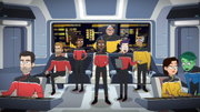 USS Cerritos bridge and crew hologram