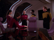 Riker tells OBrien and La Forge to get transporters working