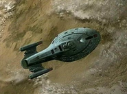 Ein Schiff der Intrepid-Klasse beim Eintritt in die Planetenatmosphäre.