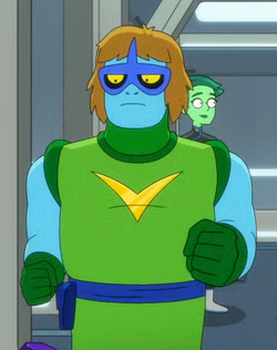 A blonde-haired blue Orion male in the 2380s