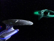 Enterprise-D and Romulan supply ship