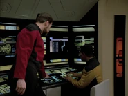 Riker and La Forge look at the probe, remastered