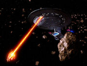 Enterprise fires on asteroids