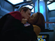 Tom Paris kisses B'Elanna Torres