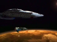 USS Voyager und Val Jean.jpg (49 KB) Die Val Jean und im Hintergrund die Voyager