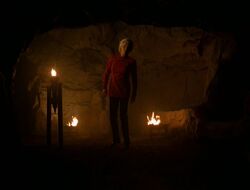 Admiral Janeway in a cavern on the planet