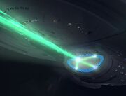 USS Voyager emitting graviton beam