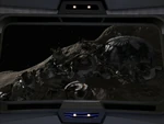 Destroyed asteroid colony on Voyager's viewscreen
