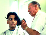Fred Phillips shaving Persis Khambatta