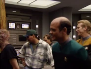 Filming a sickbay scene for "Phage"