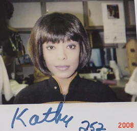 Kathy on a continuity polaroid from TNG "Descent"
