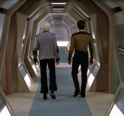 Leonard McCoy and Data walking