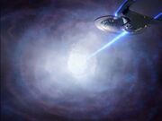 USS Enterprise-D firing inverse tachyon pulse into anomaly