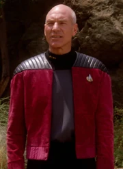 Captain Picard wearing a jacket