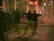 Earth soldiers in front of the Bank of America