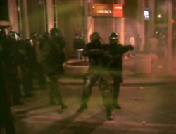 Earth soldiers in front of the Bank of America