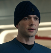 Spock wearing knit cap