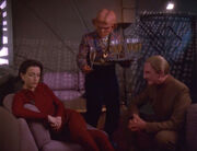 Kira Nerys, Quark, and Odo at the Sisko wedding