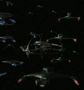 Federation Alliance fleet departing DS9