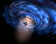 Akorem's lightship exits wormhole