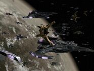 Dominion and Breen ships and orbital weapon platforms in orbit of Cardassia Prime