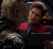 Kathryn Janeway helps Seven