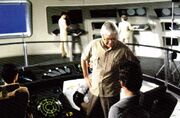 Robert Wise directing the actors on the set of the Enterprise bridge