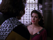 Worf and Troi talk about Aster