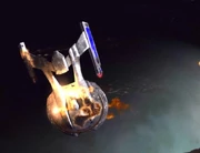 Ein getroffenes Raumschiff