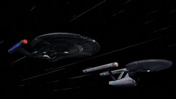 ISS Avenger and USS Defiant at warp