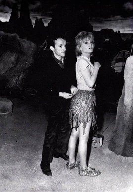 ...adjusting Susan Oliver's wardrobe on the set of "The Cage" in 1964