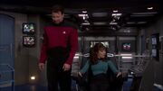 William T. Riker and Deanna Troi on bridge of Enterprise (NX-01).jpg