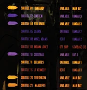 Hangars listed on the shuttlebay operations display