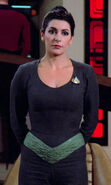 Troi wearing a gray unitard with green belt (2364)