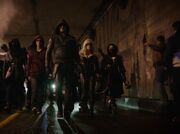 Roy Harper, Oliver Queen, Sara Lance, Nyssa al Ghul and the League of Assassins