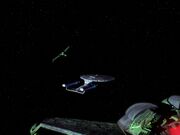 Two Klingon Birds-of-Prey approach USS Enterprise-D